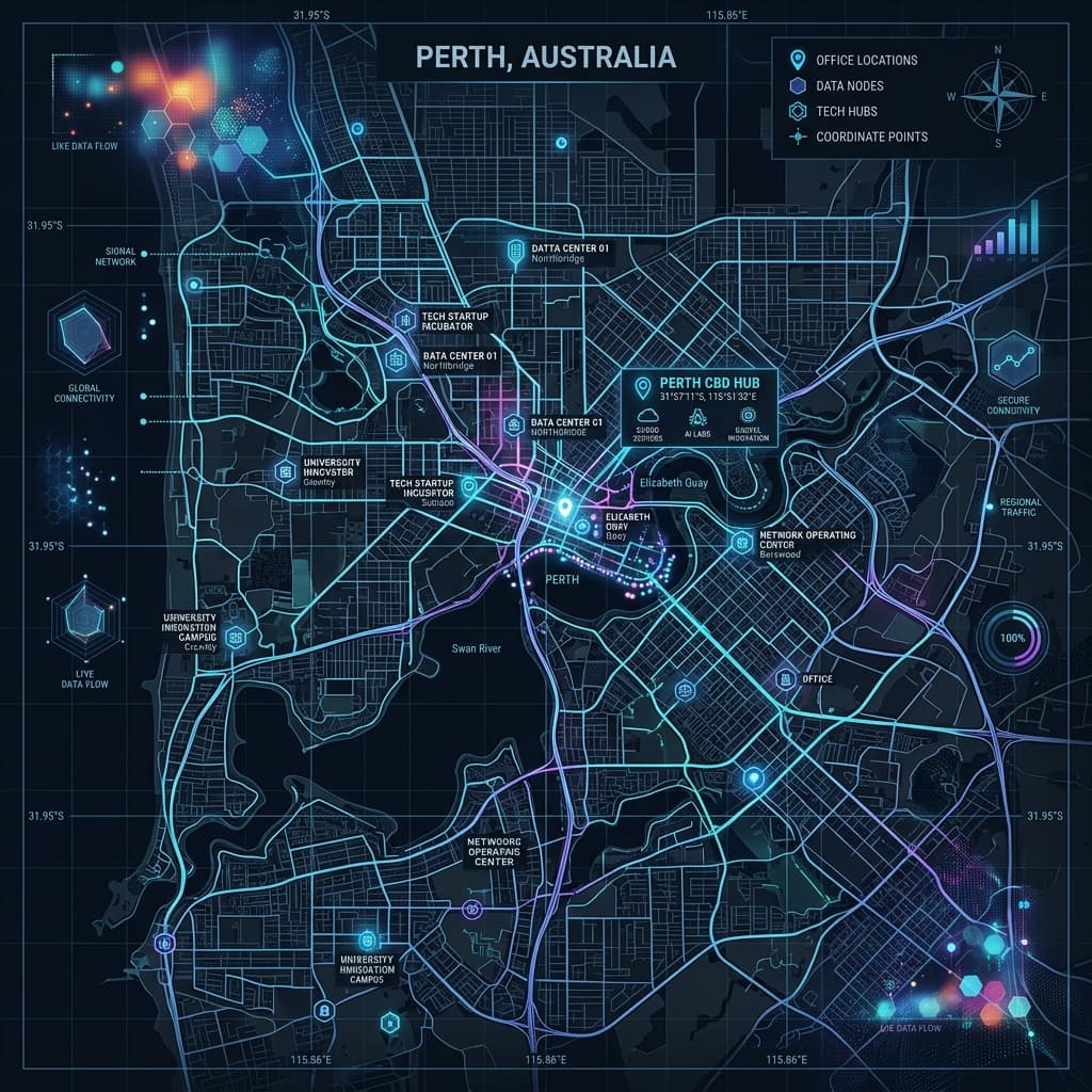 Map pinpoint layout highlighting office coordinates and operational business hours windows
