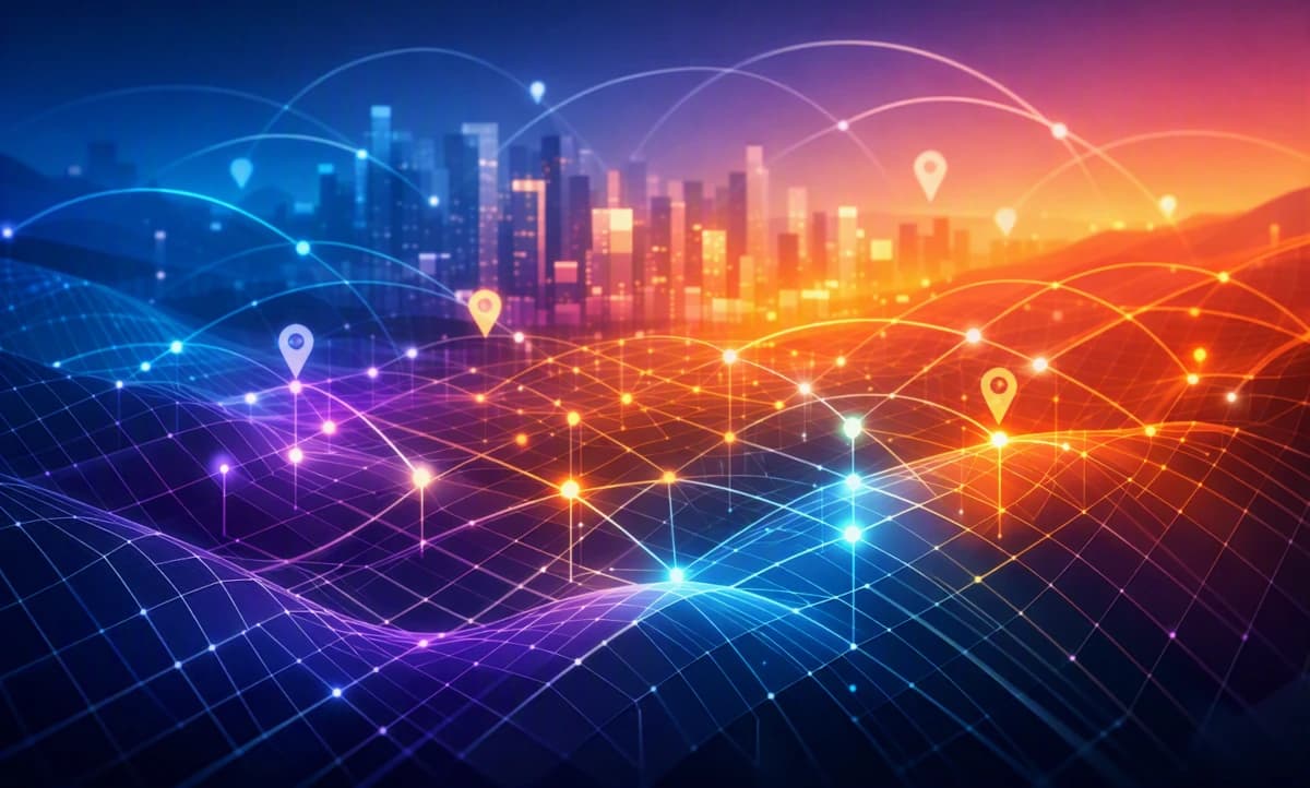 AEObility GEO Marketing Services for Perth SMBs displaying geolocation-aware vector mesh nodes, local map pack coordinate signals, and AI spatial search optimisation for Perth Western Australia businesses.